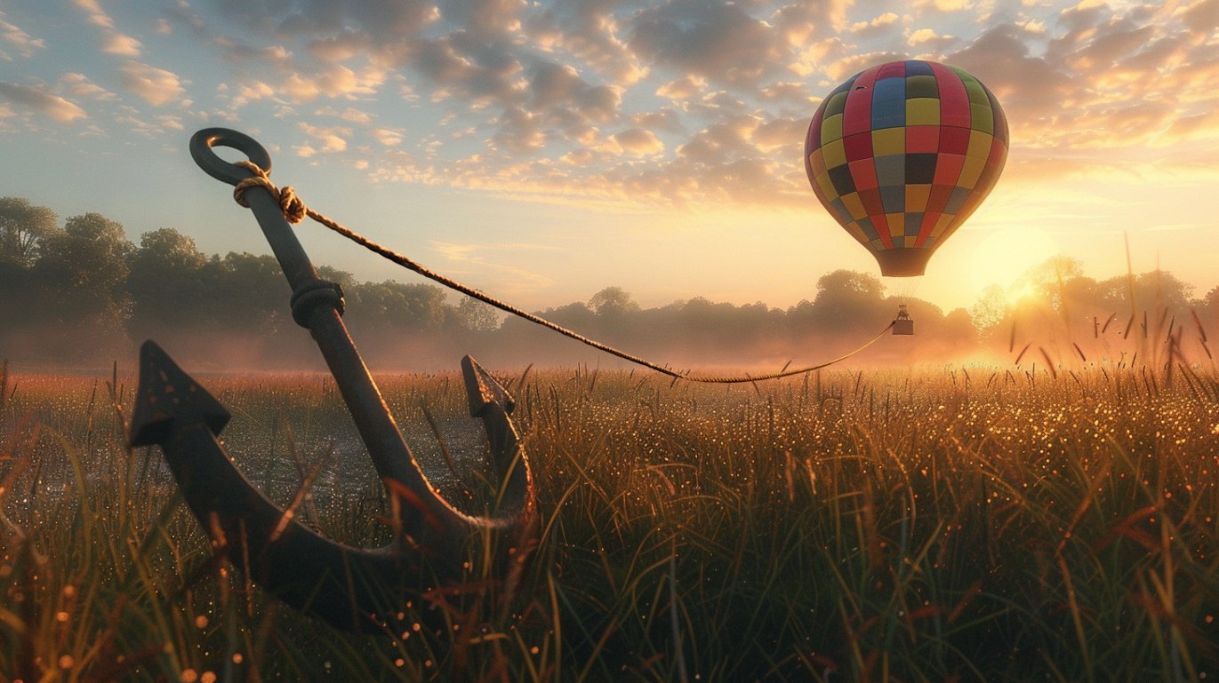 An anchor holding a hot air balloon in place