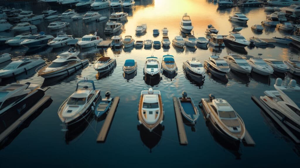 Various boats docked on a harbor