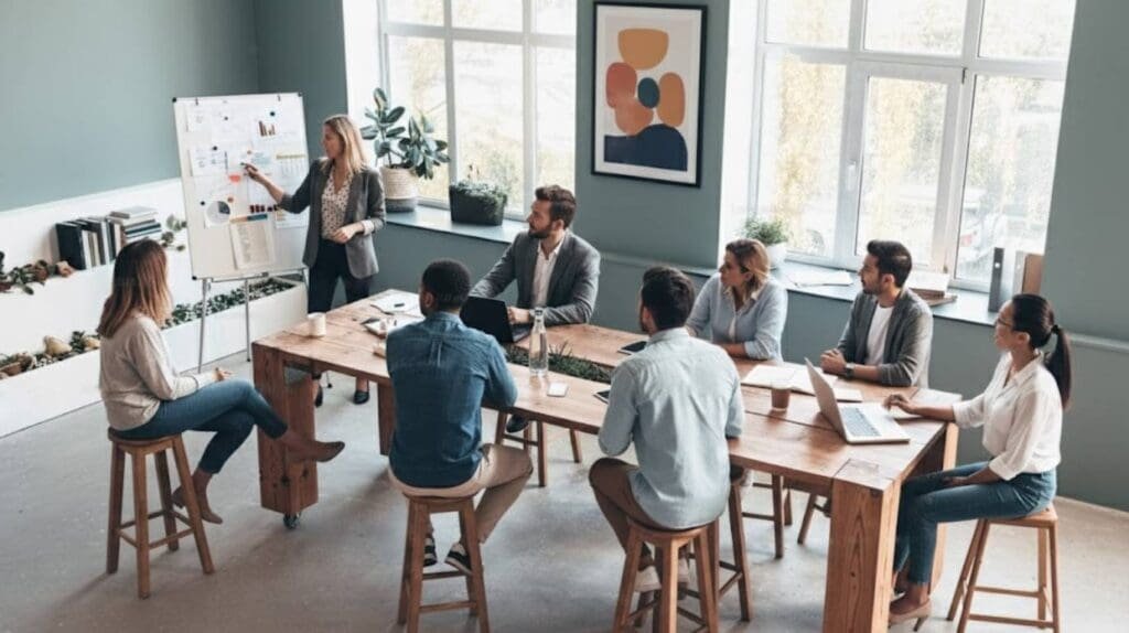 A leadership team having an in-depth meeting