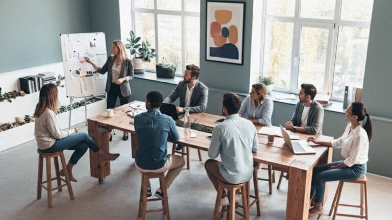 A leadership team having an in-depth meeting