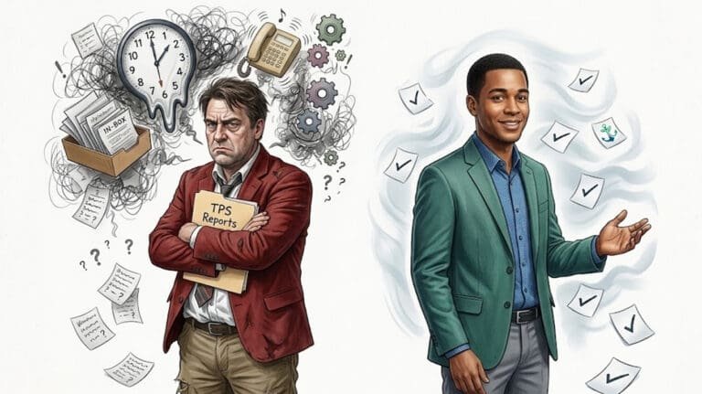The Manager Vs. Leader - an outdated corporate myth showing the manager as the bad guy and the leader as friendly.