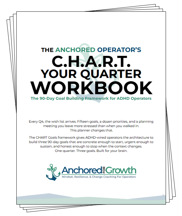 Download the CHART Your Goals Workbook, a 12-page PDF for ADHD COOs, CEOs, and Operations professionals
